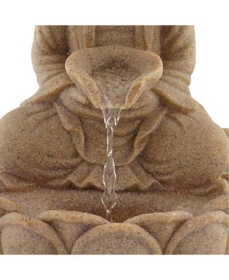 Calm Buddha 14" High Small Zen Asian Indoor Outdoor Decor Sand Stone Tabletop Fountain with Light LED Outside