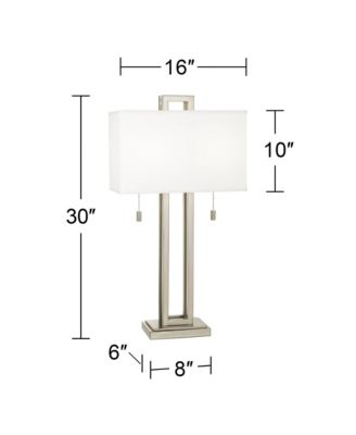 Modern Table Lamp 30" Tall Brushed Nickel Metal White Fabric Rectangular Shade for Bedroom Living Room House Bedside Nightstand