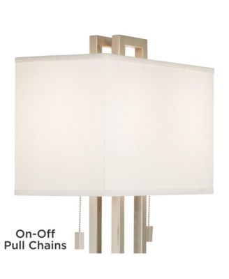 Modern Table Lamp 30" Tall Brushed Nickel Metal White Fabric Rectangular Shade for Bedroom Living Room House Bedside Nightstand