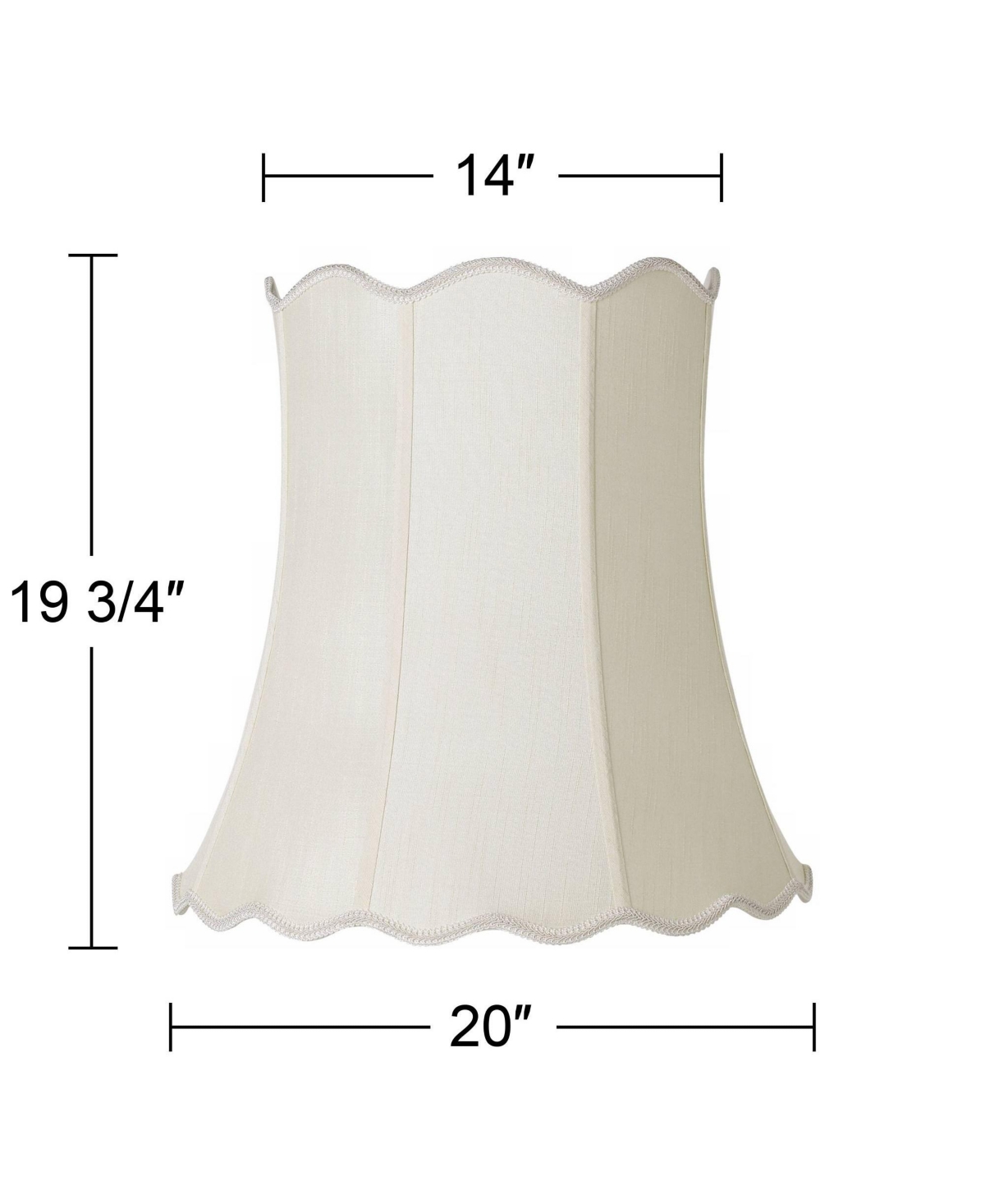 Creme Large Scallop Bell Lamp Shade Top x Bottom x Slant x 19.75 High (Spider) Replacement with Harp and Finial - Imperial Shade
