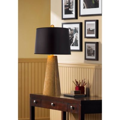 Obelisk Modern Table Lamp 26" High Gold Leaf Tapered Column Black Paper Drum Shade for Bedroom Living Room Bedside Nightstand Home