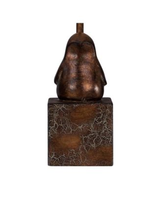 Bird Moderne Rustic Farmhouse Accent Table Lamp 15 1/2" High Sculptural Crackle Bronze Brown Natural Burlap Drum Shade Bedroom Nightstand
