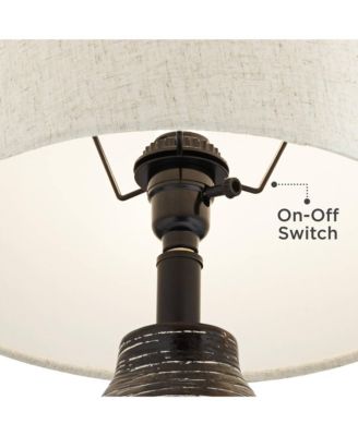 24" High Mid Century Modern Farmhouse Rustic Table Lamps Set of 2 Black Finish Oatmeal Shade Living Room Bedroom