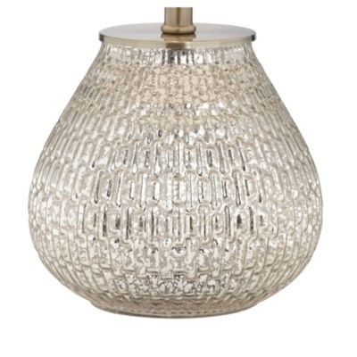 Cottage Accent Table Lamp 19 1/2" High Mercury Glass Teardrop Gray Drum Shade for Bedroom Bedside Nightstand Office