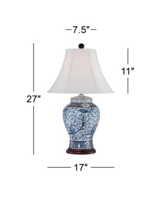 Shonna Traditional Table Lamp 27" Tall Blue White Garden Bird Bell Shade for Bedroom Living Room Bedside Nightstand Office Family House