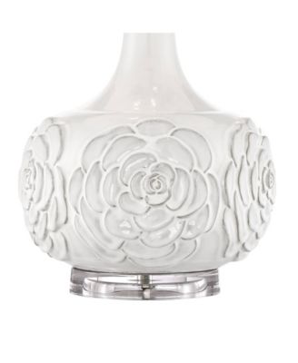 Natalia Modern Country Cottage Table Lamp 27" Tall White Ceramic Glaze Textured Floral Bloom Drum Shade for Bedroom Living Room House Home Bedside Nightstand Office Family - Possini Euro Design