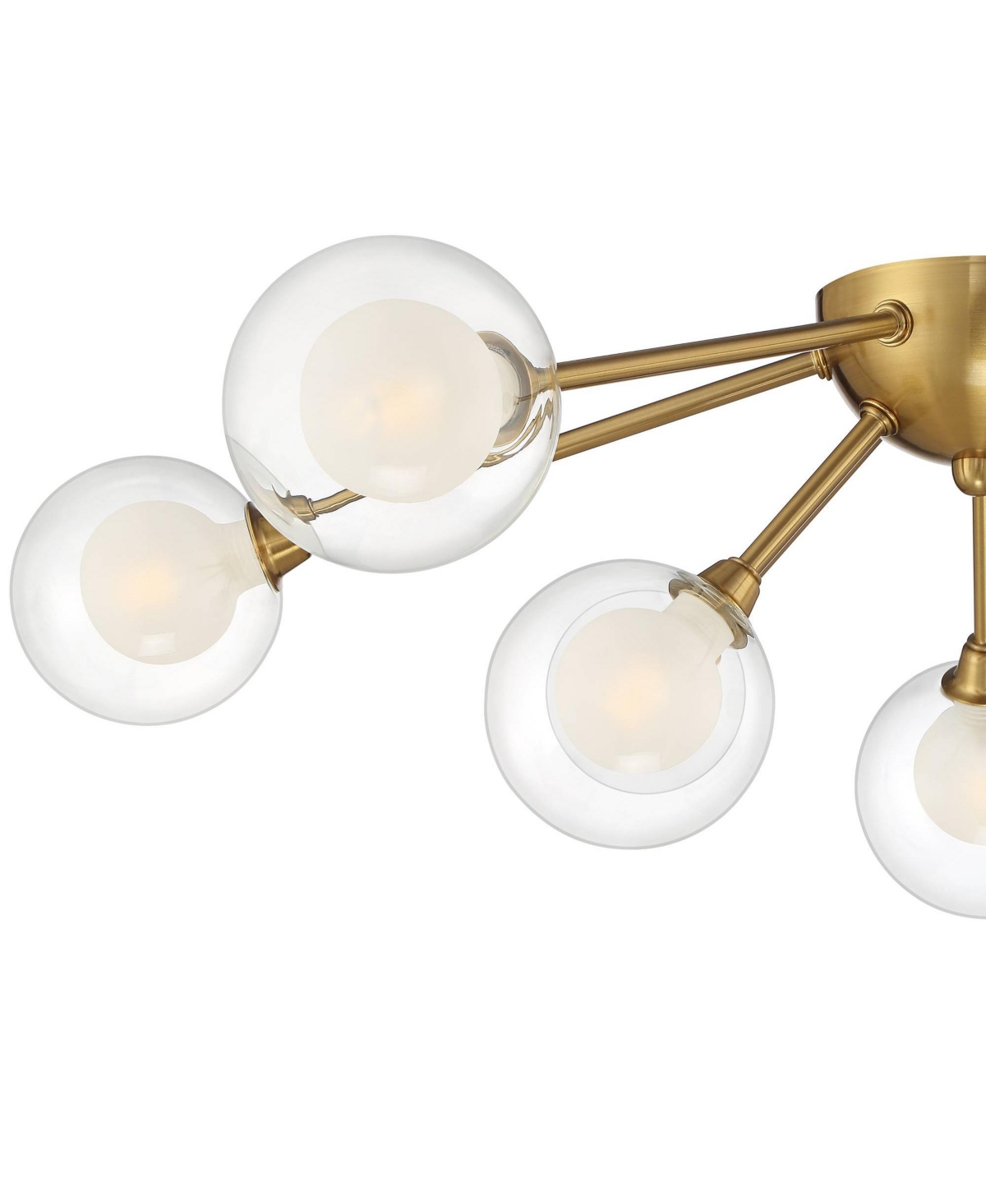 Possini Euro Design Spheres Modern Sputnik Ceiling Light Flush-Mount Fixture Wide Warm Brass9-Light Led Clear Outer Frosted Inner Glass for