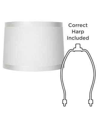 Off-White Fabric Medium Drum Lamp Shade 13" Top x 14" Bottom x 10" High (Spider) Replacement with Harp and Finial