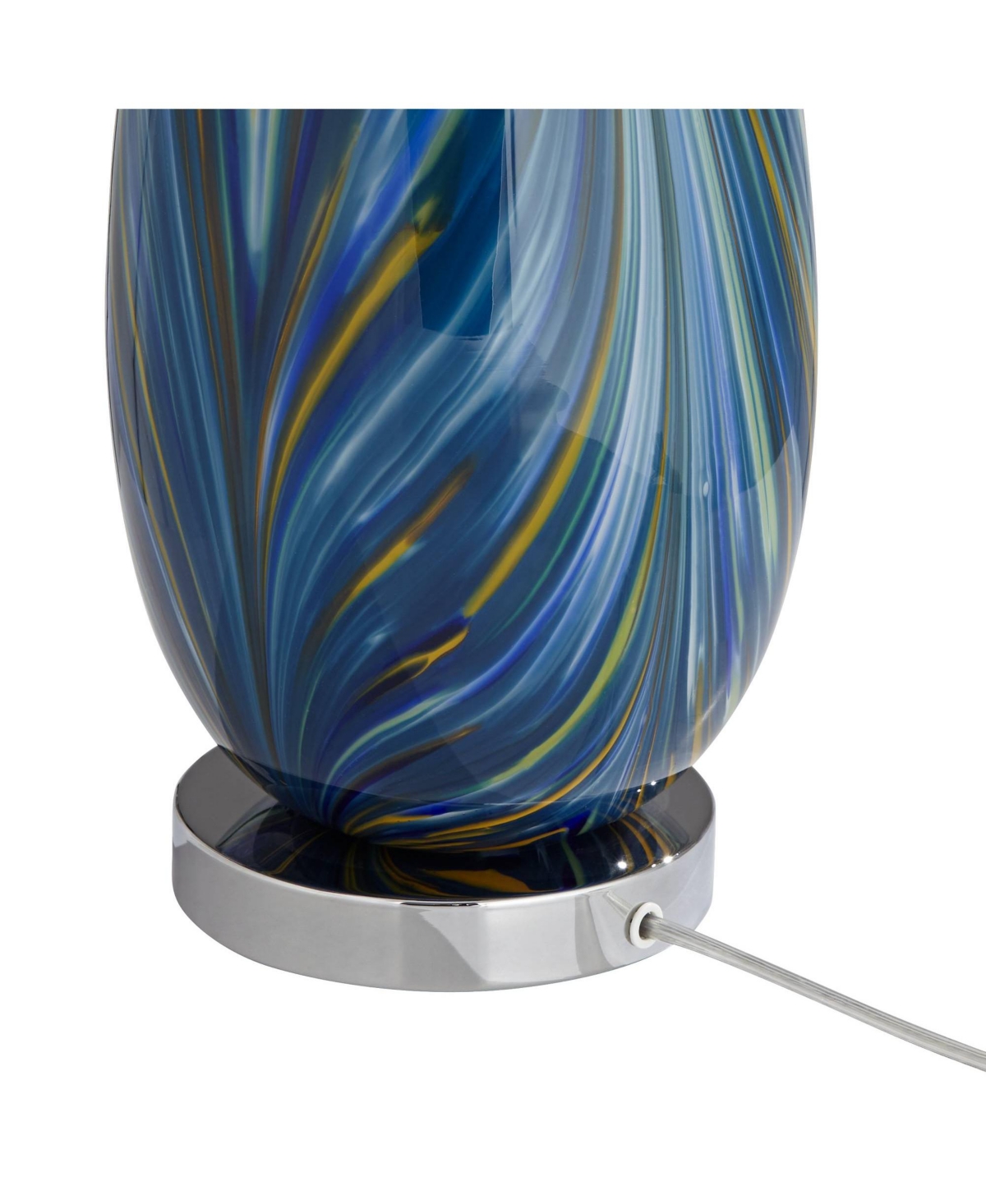 Pablo Modern Table Lamp Tall Swirling Multi Color Blue Hand Blown Art Glass Metal White Tapered Drum Shade Decor for Living Room Bedroom House Bed