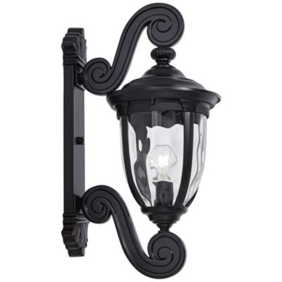 Bellagio Vintage Outdoor Wall Light Fixture Texturized Black Dual Scroll Arm 24" Clear Hammered Glass for Post Exterior Barn Deck Home