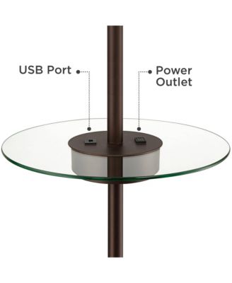 Caper Modern Floor Lamp with Tray Table 60 1/2" Tall Bronze USB and AC Power Outlet Off White Fabric Drum Shade for Living Room Office