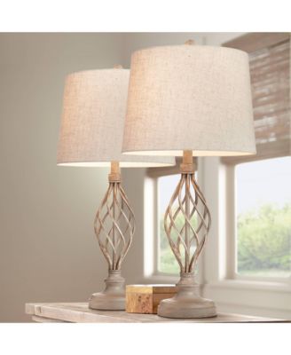 Annie Modern Coastal Table Lamps 28" Tall Set of 2 Weathered Sand Iron Cream Tapered Drum Shade for Bedroom Living Room Bedside