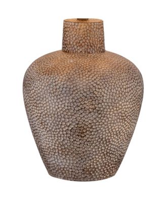 Bentley Rustic Farmhouse Table Lamp 29" Tall Brown Leaf Textured Hammered Pot Off White Empire Shade for Bedroom Living Room House Home