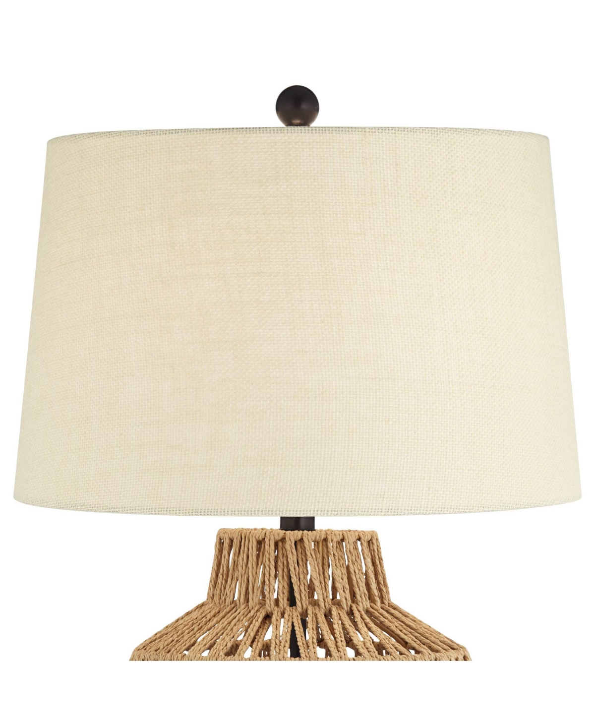 360 Lighting San Marcos Modern Coastal Cottage Table Lamp Tall Natural Wicker Black Metal Oatmeal Fabric Drum Shade Decor for Living Room Bedroom