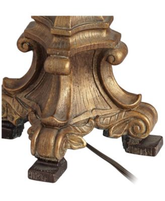 Duval Traditional Table Lamp 33" Tall Aged Gold Candlestick Crystal Fabric Bell Shade for Bedroom Living Room Bedside Office Family