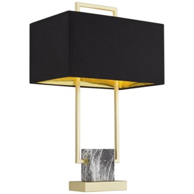 Carl Modern Table Lamp 24 3/4" High Gold Metal Gray Faux Marble Black Rectangular Shade for Bedroom Living Room Bedside Nightstand Office