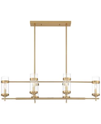 Mikel Soft Gold Linear Island Pendant Chandelier 42" Wide Modern Clear Glass Shade 6-Light Fixture for Dining Room House Kitchen