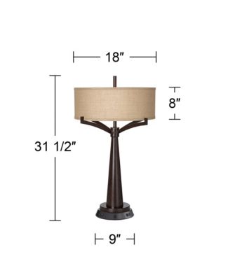 Tremont Industrial Table Lamp 31 1/2" Tall Bronze Metal with Dimmable USB and Power Outlet Burlap Drum Shade for Living Room House