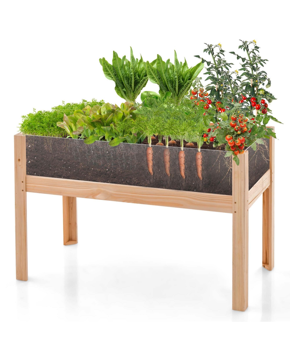 Raised Wooden Garden Bed 24" Elevated Planter Box Plant Terrarium with Drain Holes