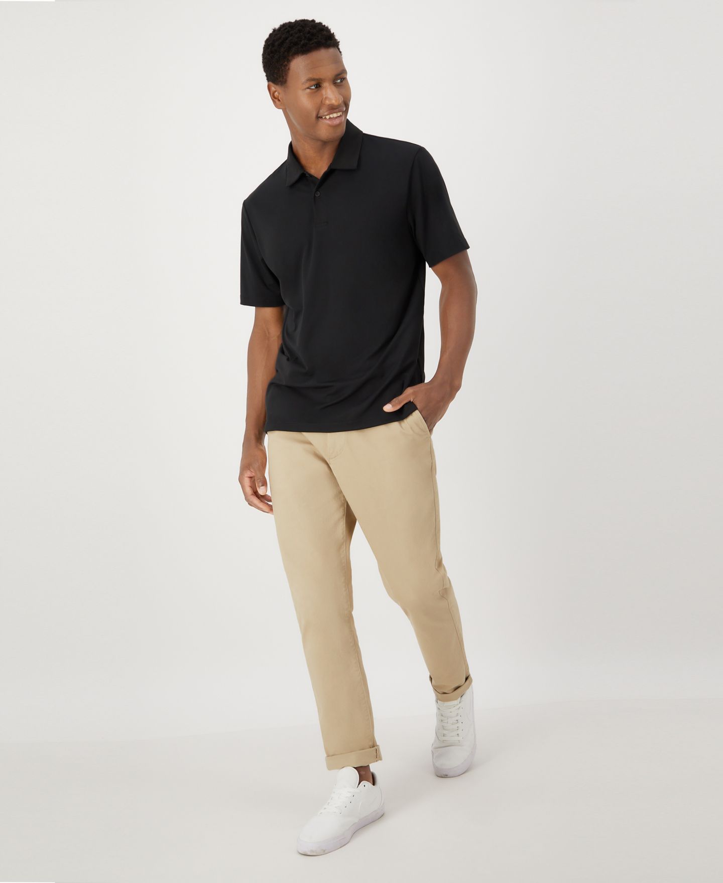 Мужское поло Hanes Moves Performance Short Sleeve Polo, цвет: Чёрный — фото 5