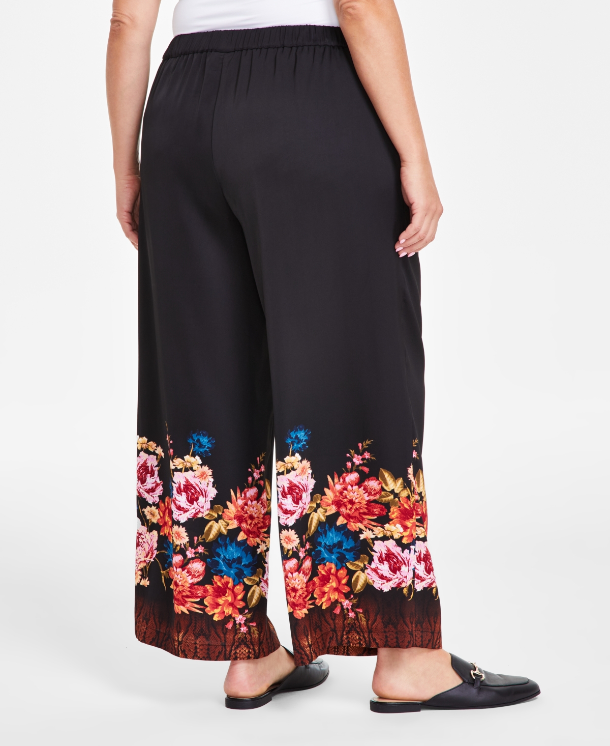 Jm Collection Plus Size Floral-Print Satin Pants, Created for Macy's