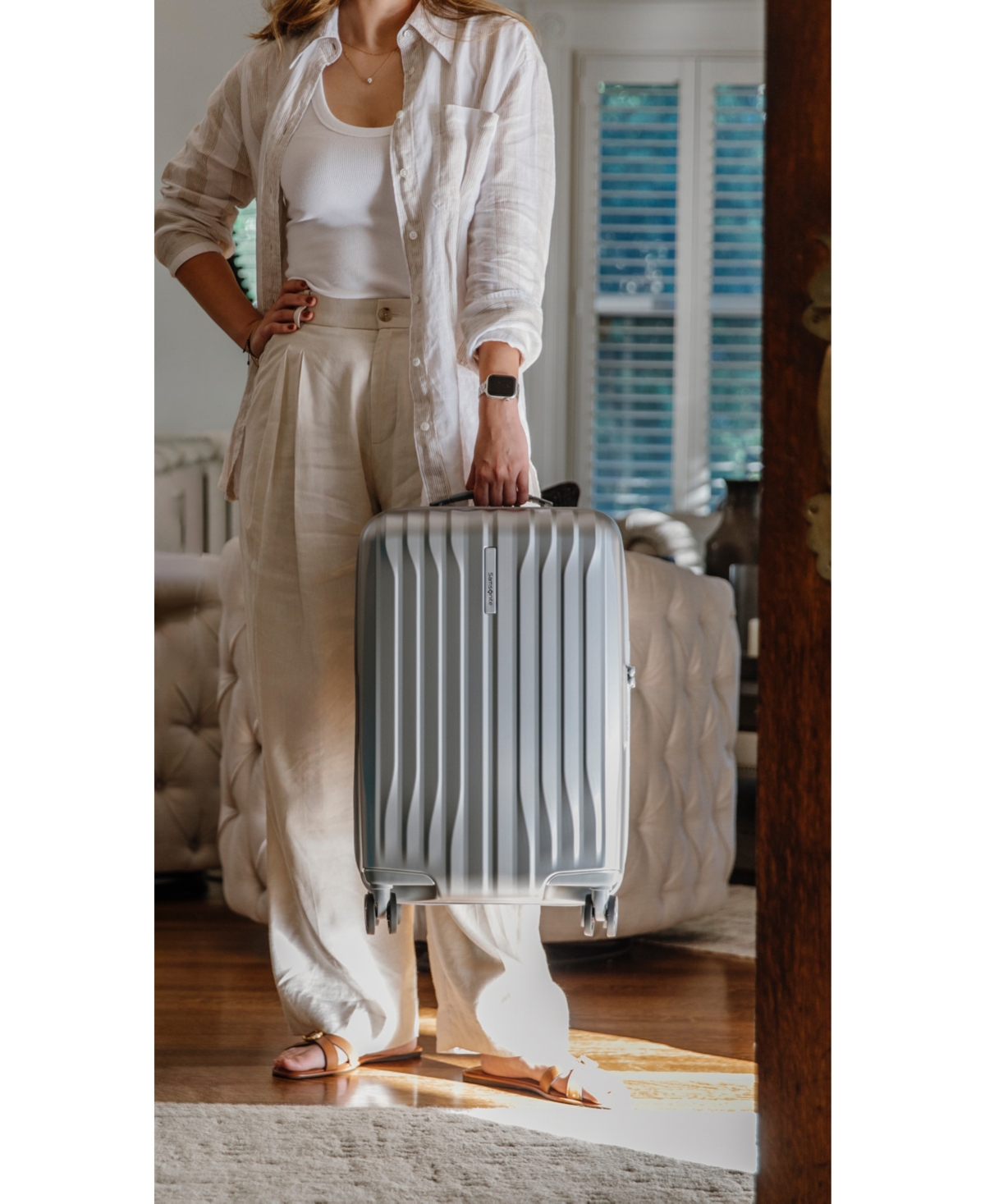 Shop Samsonite Uplift Hs Carry On Spinner Luggage In Silver Shimmer