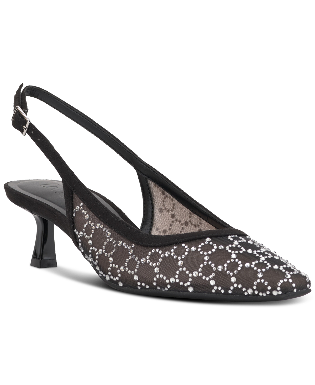 Women's Gemini Mid Heel Slingback Pumps, Created for Macy's - Black Bling Mesh