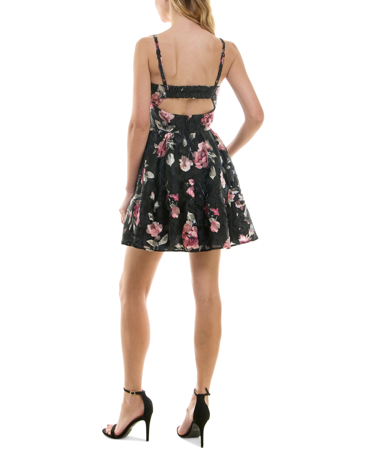Trixxi Juniors' Textured Floral Organza Jacquard Fit & Flare Dress