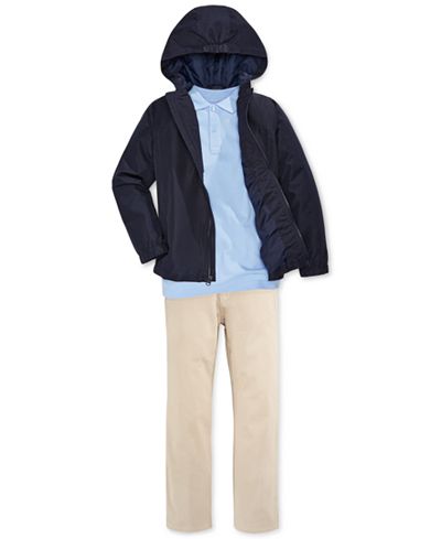 Nautica Boys' Uniform Pique Polo, Hooded Jacket & Skater Twill Pants