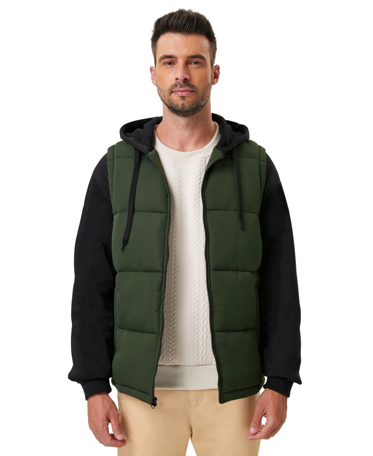 Men's Puffer Vest & Hoodie - Woodland Camo