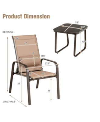 3 Pieces Stackable Patio Bistro Conversation Set with Adjustable Backrest