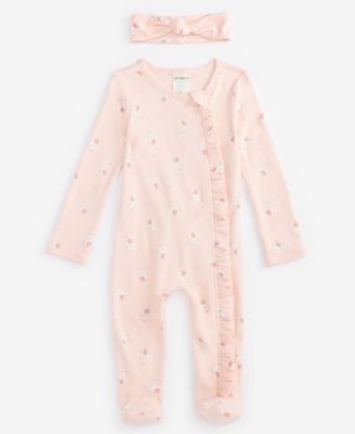 Baby Girls Tiny Dancer Cotton Footed Coverall & Headband, 2 Piece Set, Created for Macy's