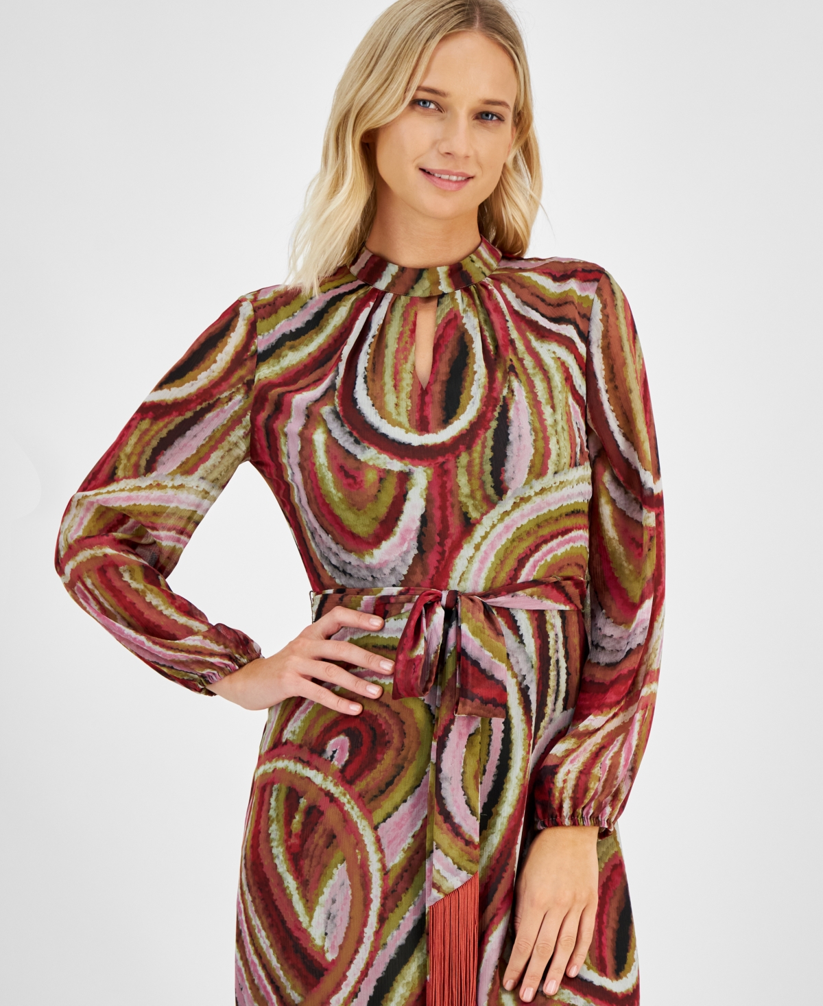 Tahari Asl Women's Printed Belted Midi Dress