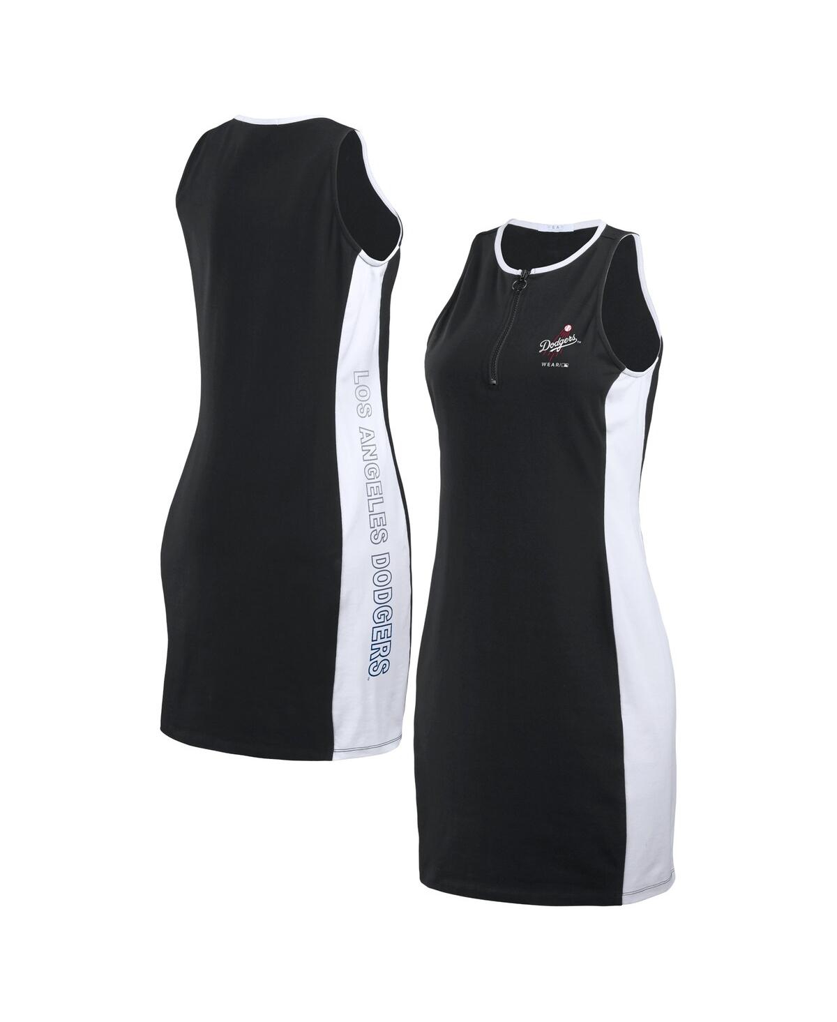 Wear By Erin Andrews Women's Black Los Angeles Dodgers Color Block Quarter-zip Sleeveless Dress In Black,white