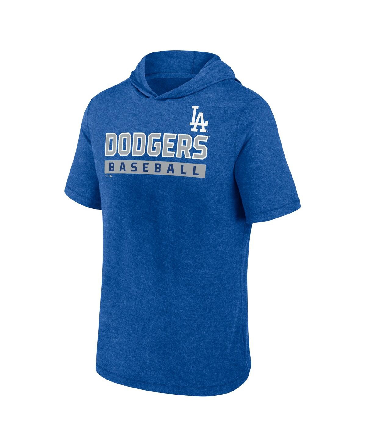 Fanatics Men's HeatherLos Angeles Dodgers Push Short Sleeve Pullover Hoodie - Royal, Heather Gray