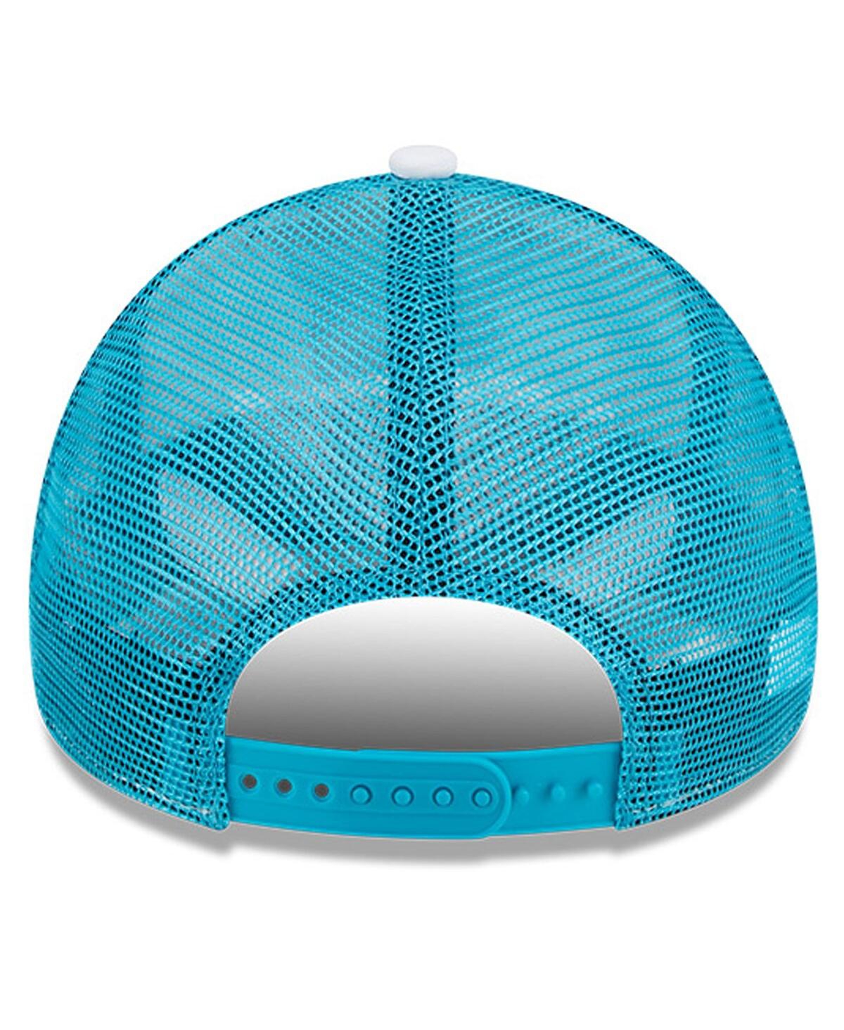 NEW ERA MEN'S WHITE/TEAL CHARLOTTE HORNETS COURT SPORT FOAM A-FRAME 9FORTY ADJUSTABLE TRUCKER HAT 