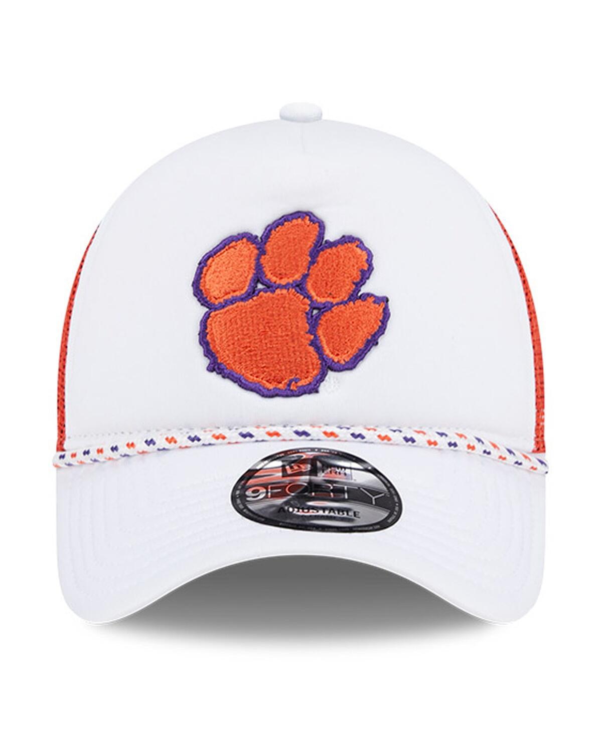 NEW ERA MEN'S WHITE/ORANGE CLEMSON TIGERS COURT SPORT FOAM A-FRAME 9FORTY ADJUSTABLE TRUCKER HAT 