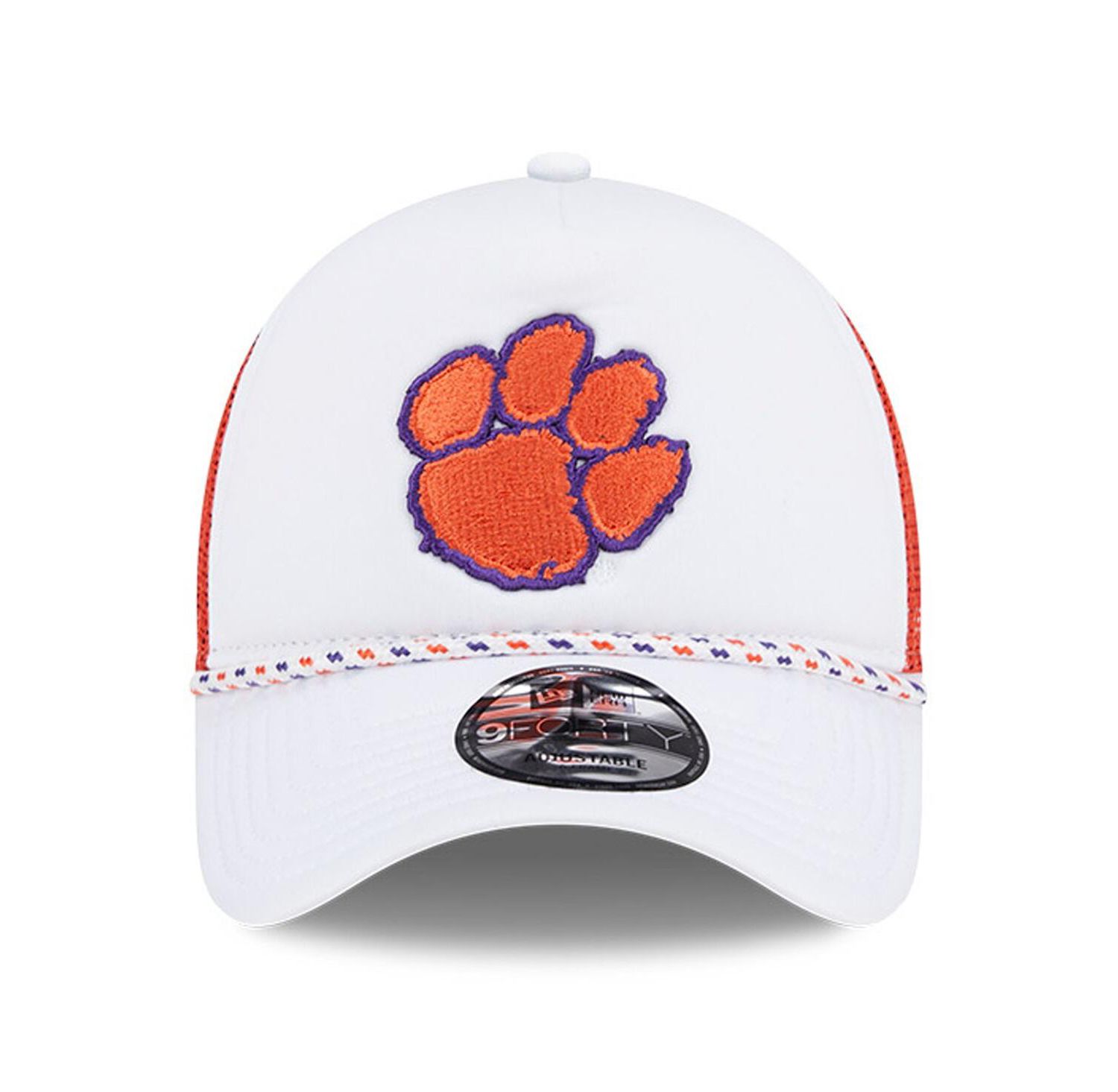 Men's White/Orange Clemson Tigers Court Sport Foam A-Frame 9FORTY Adjustable Trucker Hat