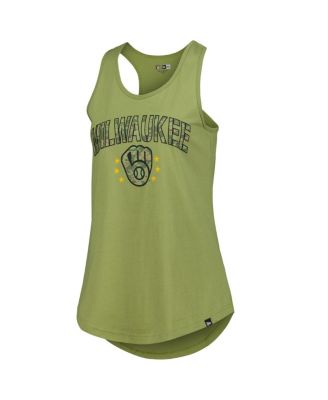 Women's Olive Milwaukee Brewers Armed Forces Day Tank Top