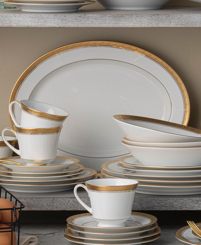 Noritake Crestwood Gold Servizio Da Tavola 12 Pezzi Per 4 Persone - Porcellana Bianca Con Bordo Dorato, Lavabile In Lavastoviglie