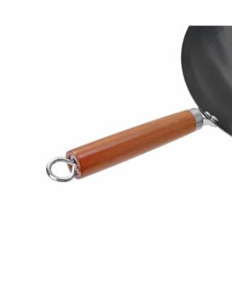 12" Carbon Steel Wok with Acacia Wood Handle, Non Stick Stir Fry Pan with Ceramic Coating, Safe for Any Cooktop or Grill, Lighter and Cools Faster than Cast Iron