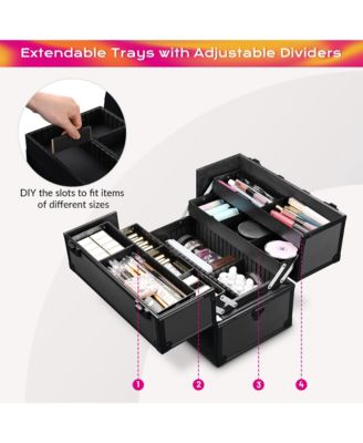 14"x8"x10" Lockable ABS Aluminum Cosmetic Makeup Case Box Train Black