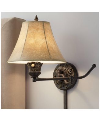 Rosslyn Rustic Swing Arm Wall Lamps Set of 2 Bronze Plug-in Light Fixture Faux Leather Shade for Bedroom Bedside Living Room Reading