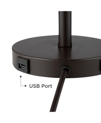 Heyburn Modern Accent Table Lamp 20" High Dark Bronze with USB and AC Power Outlet in Base Oatmeal Cylinder Shade for Bedroom Office Desk