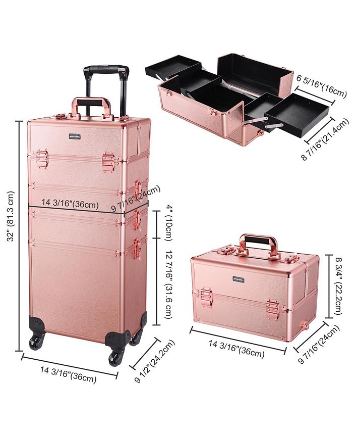 Byootique Rose Gold 4in1 Rolling Makeup Train Case Makeup Artist ...