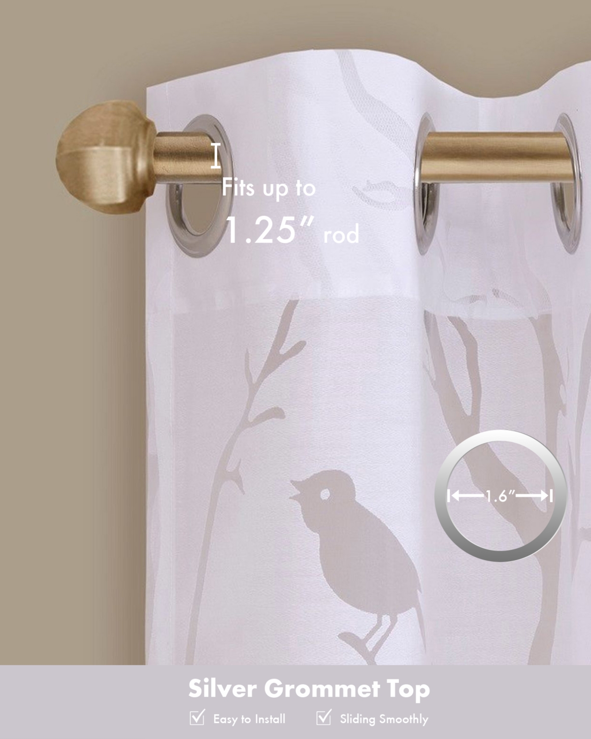 Madison Park Averil Grommet Top Sheer Window Curtain, grey sheer curtains 95 inches long Single Curtain, Width 50 Bird on Branches Burnout curtains sh