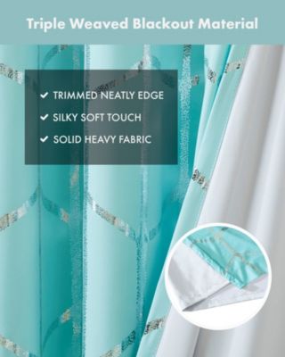 Raina Total Blackout Metallic Print Grommet Top Curtain Single Panel, 50"W x 63"L