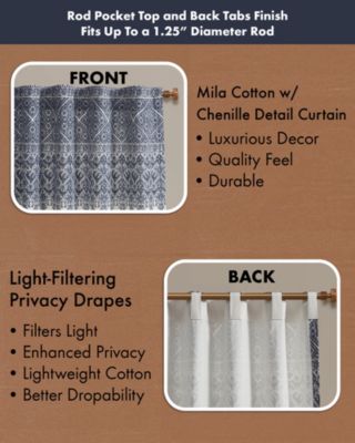 Mila Cotton Curtain Panel with Chenille Detail and Lining, 50"W x 84"L