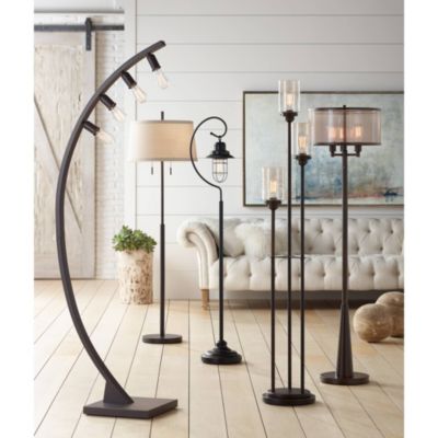 Durango Rustic Farmhouse Floor Lamp 62" Tall Oiled Bronze Metal 3 Light LED Brown Sheer Drum Shade for Living Room Bedroom Office