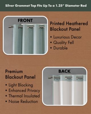 Maya Heathered Blackout Curtain 1 Panel for bedroom, Grommet top fit up to 1.25 inches rod Single Curtain Panel for Living Room, Width 50 length 54 inches, Pitch Black Ambiance Dusty Seafoam 1 Window Panel